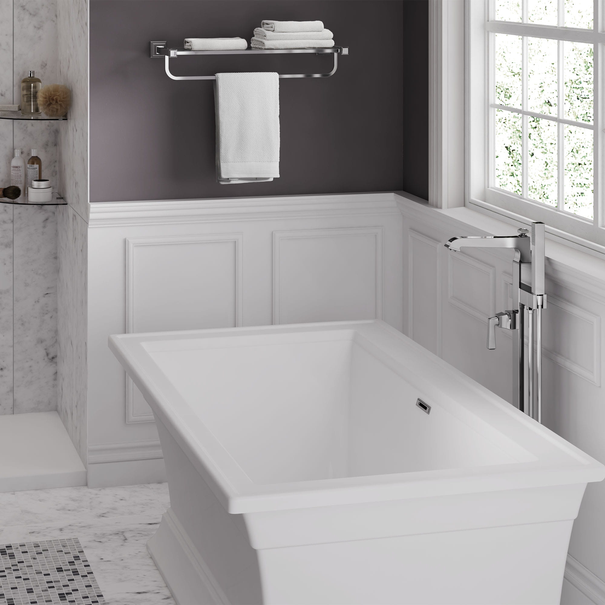 Town Square S 68 x 36 Inch Freestanding Bathtub Center Drain With Integrated Overflow WHITE